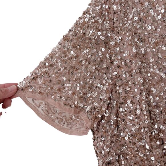 MAYA BRIDESMAID V-NECK MAXI TULLE DRESS NEW W TAGS SEQUIN TOP WOMEN SZ LARGE/14 - Picture 8 of 12